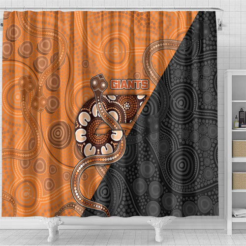 Greater Western Sydney Giants Shower Curtain Aboriginal Snake Dot Art