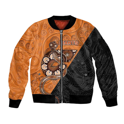 Custom Greater Western Sydney Giants Sleeve Zip Bomber Jacket Aboriginal Snake Dot Art