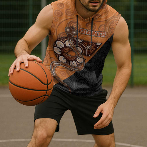 Custom Greater Western Sydney Giants Sleeveless Hoodie Aboriginal Snake Dot Art