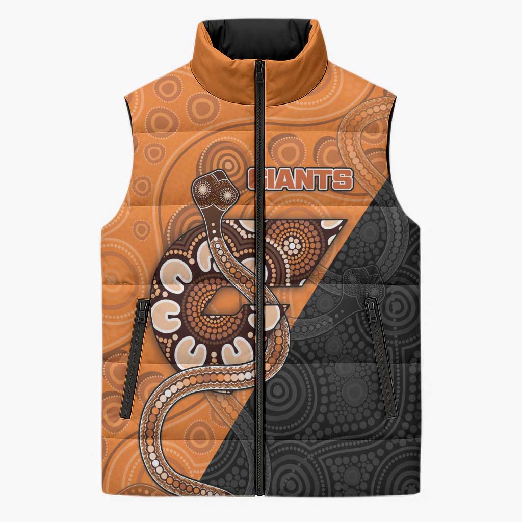 Custom Greater Western Sydney Giants Sleeveless Puffer Jacket Aboriginal Snake Dot Art