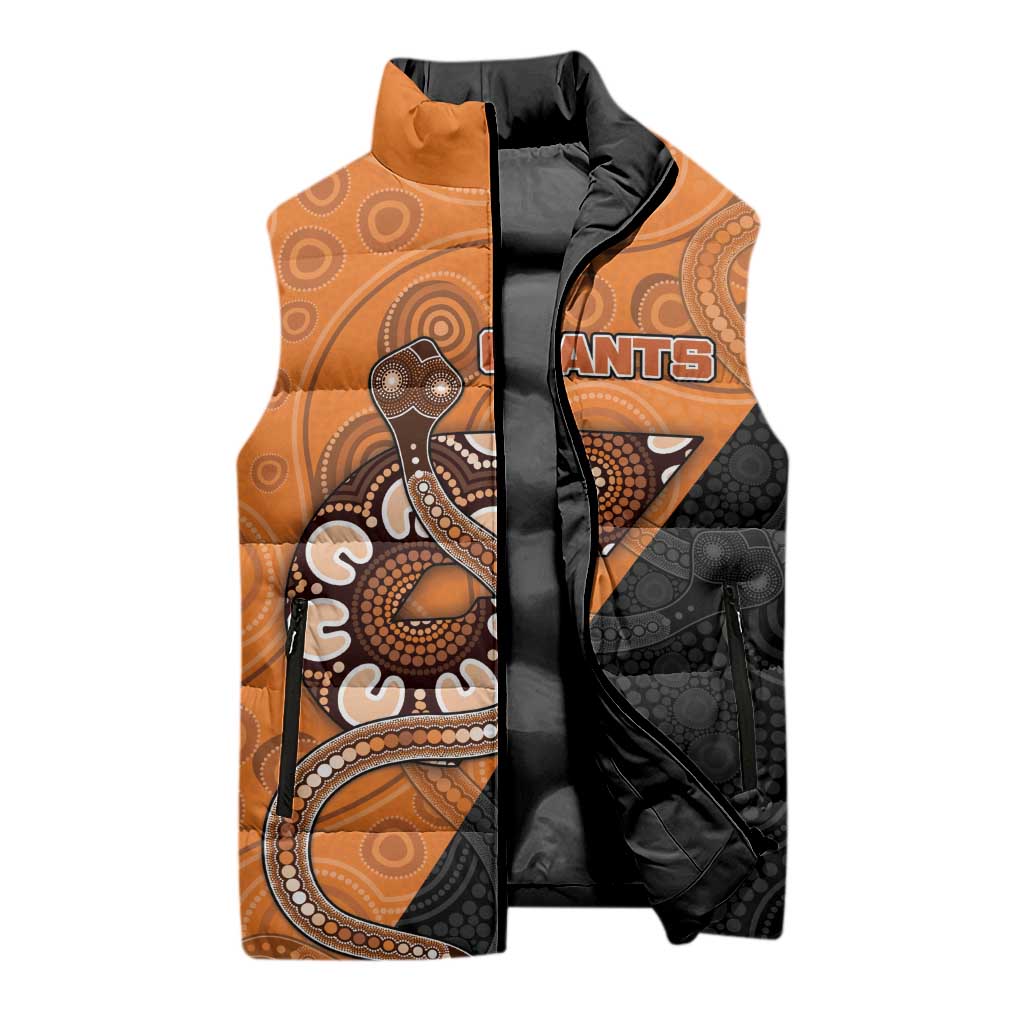 Custom Greater Western Sydney Giants Sleeveless Puffer Jacket Aboriginal Snake Dot Art