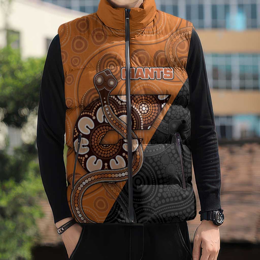 Custom Greater Western Sydney Giants Sleeveless Puffer Jacket Aboriginal Snake Dot Art
