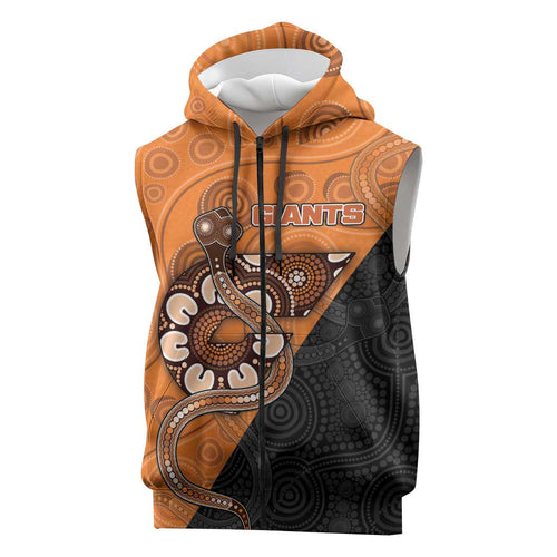 Custom Greater Western Sydney Giants Sleeveless Zip Hoodie Aboriginal Snake Dot Art