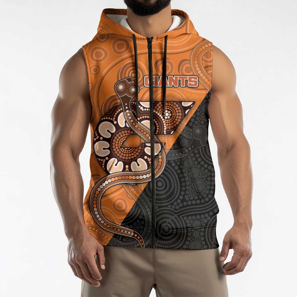 Custom Greater Western Sydney Giants Sleeveless Zip Hoodie Aboriginal Snake Dot Art