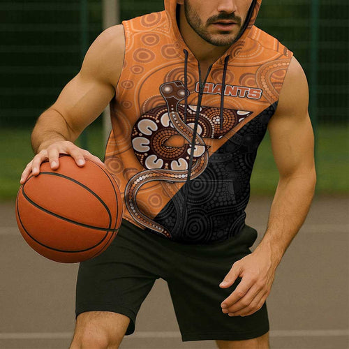 Custom Greater Western Sydney Giants Sleeveless Zip Hoodie Aboriginal Snake Dot Art