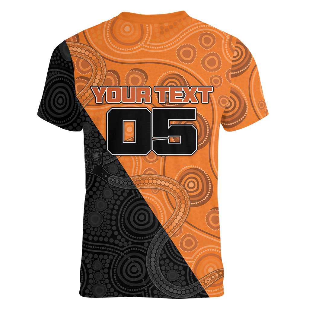 Custom Greater Western Sydney Giants Women V-Neck T-Shirt Aboriginal Snake Dot Art