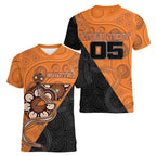 Custom Greater Western Sydney Giants Women V-Neck T-Shirt Aboriginal Snake Dot Art