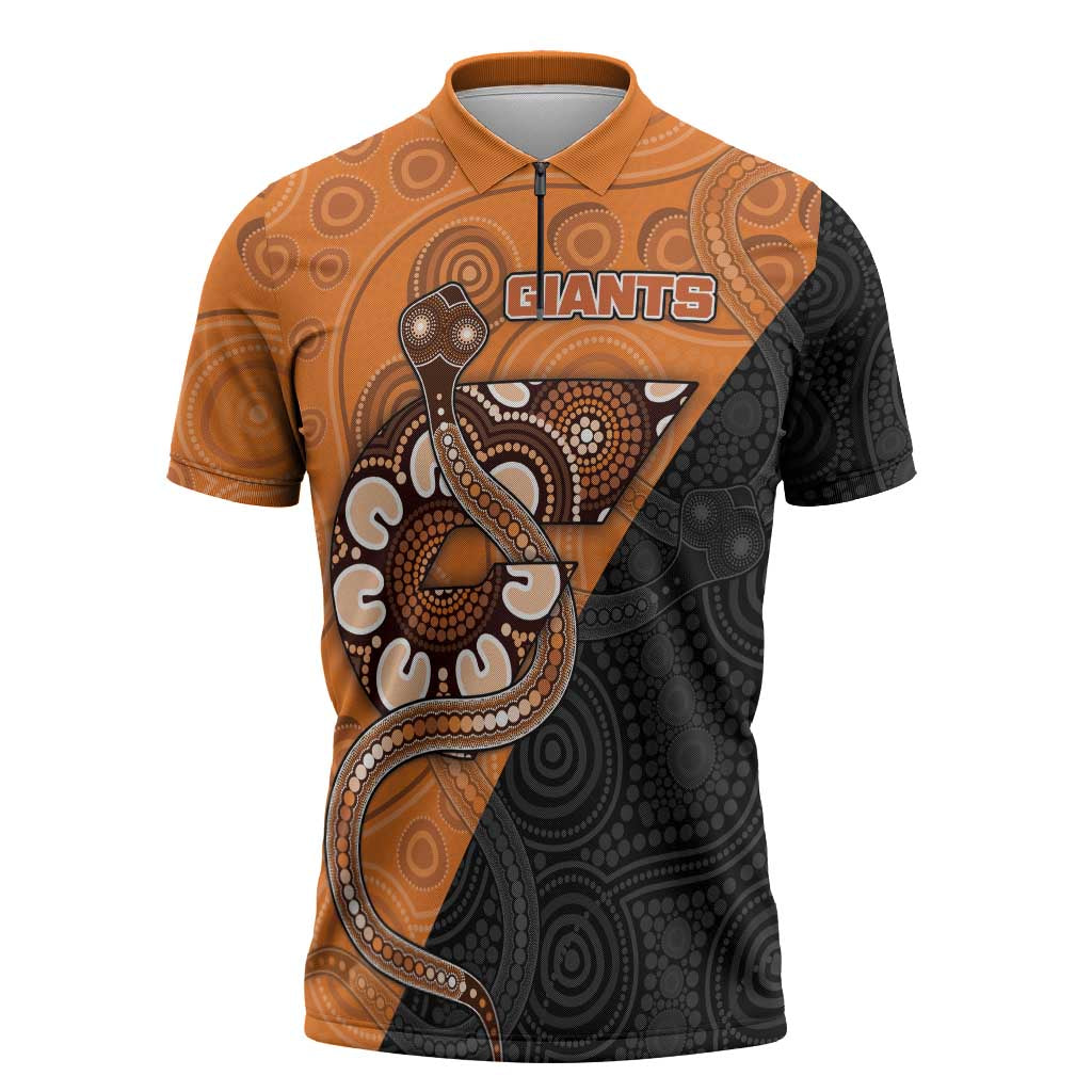 Custom Greater Western Sydney Giants Zipper Polo Shirt Aboriginal Snake Dot Art