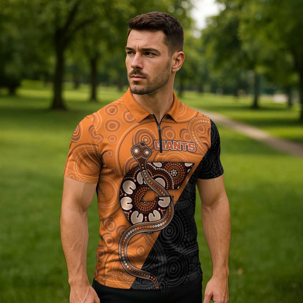 Custom Greater Western Sydney Giants Zipper Polo Shirt Aboriginal Snake Dot Art