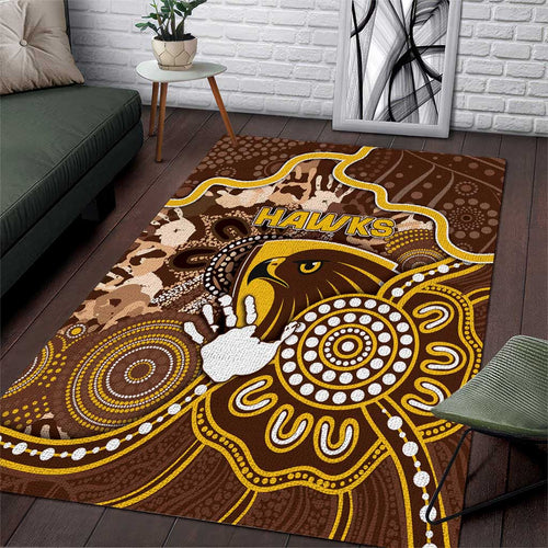 Hawks Football Area Rug Aboriginal Dot Art Pattern