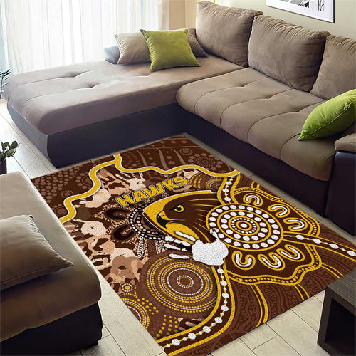 Hawks Football Area Rug Aboriginal Dot Art Pattern