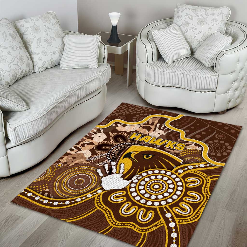 Hawks Football Area Rug Aboriginal Dot Art Pattern
