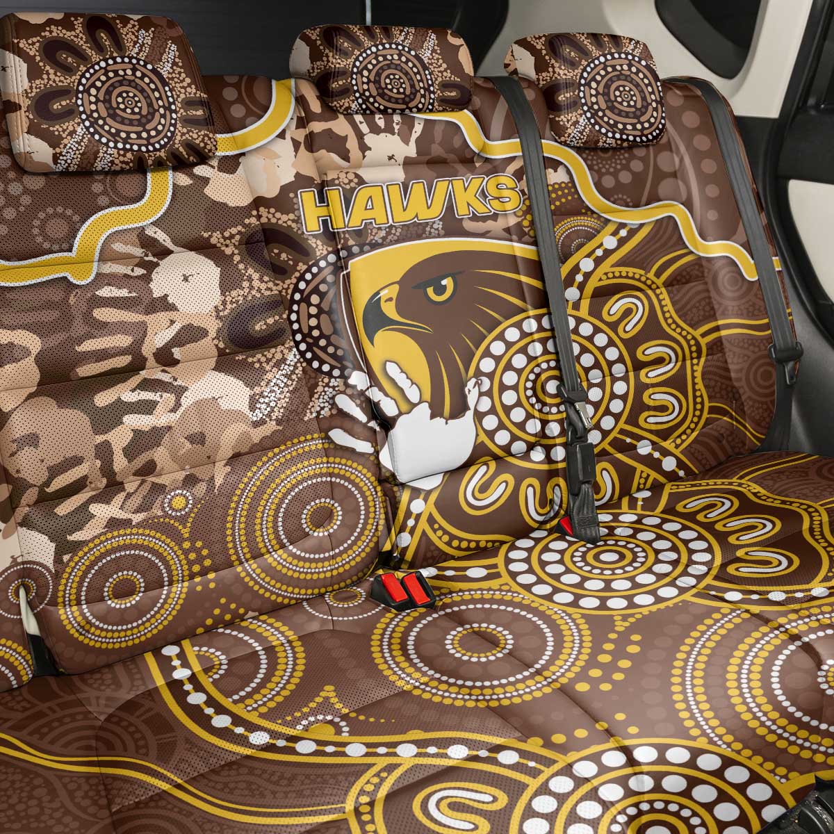 Hawks Football Back Car Seat Cover Aboriginal Dot Art Pattern
