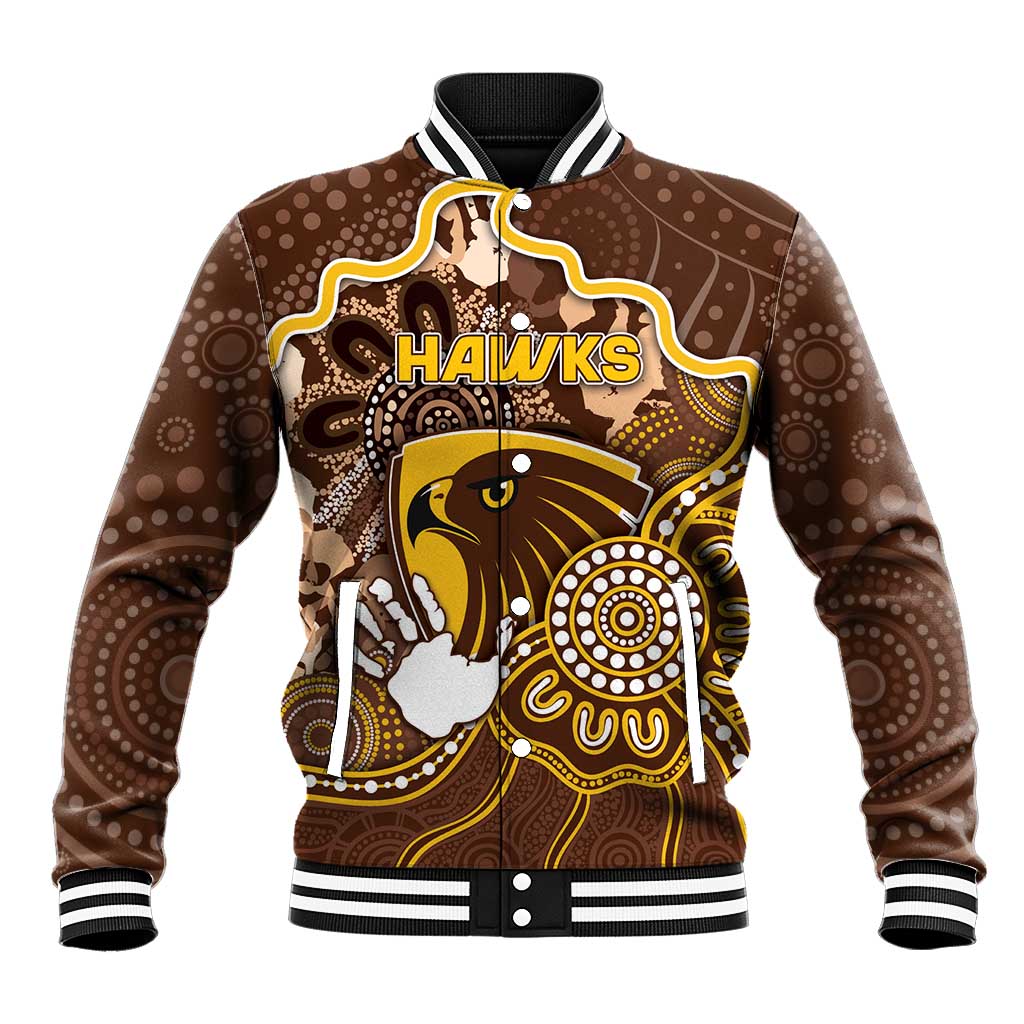 Custom Hawks Football Baseball Jacket Aboriginal Dot Art Pattern