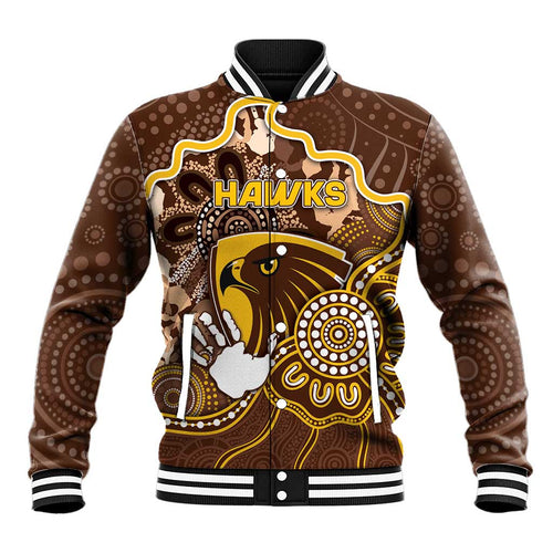 Custom Hawks Football Baseball Jacket Aboriginal Dot Art Pattern