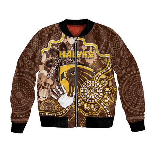 Custom Hawks Football Bomber Jacket Aboriginal Dot Art Pattern