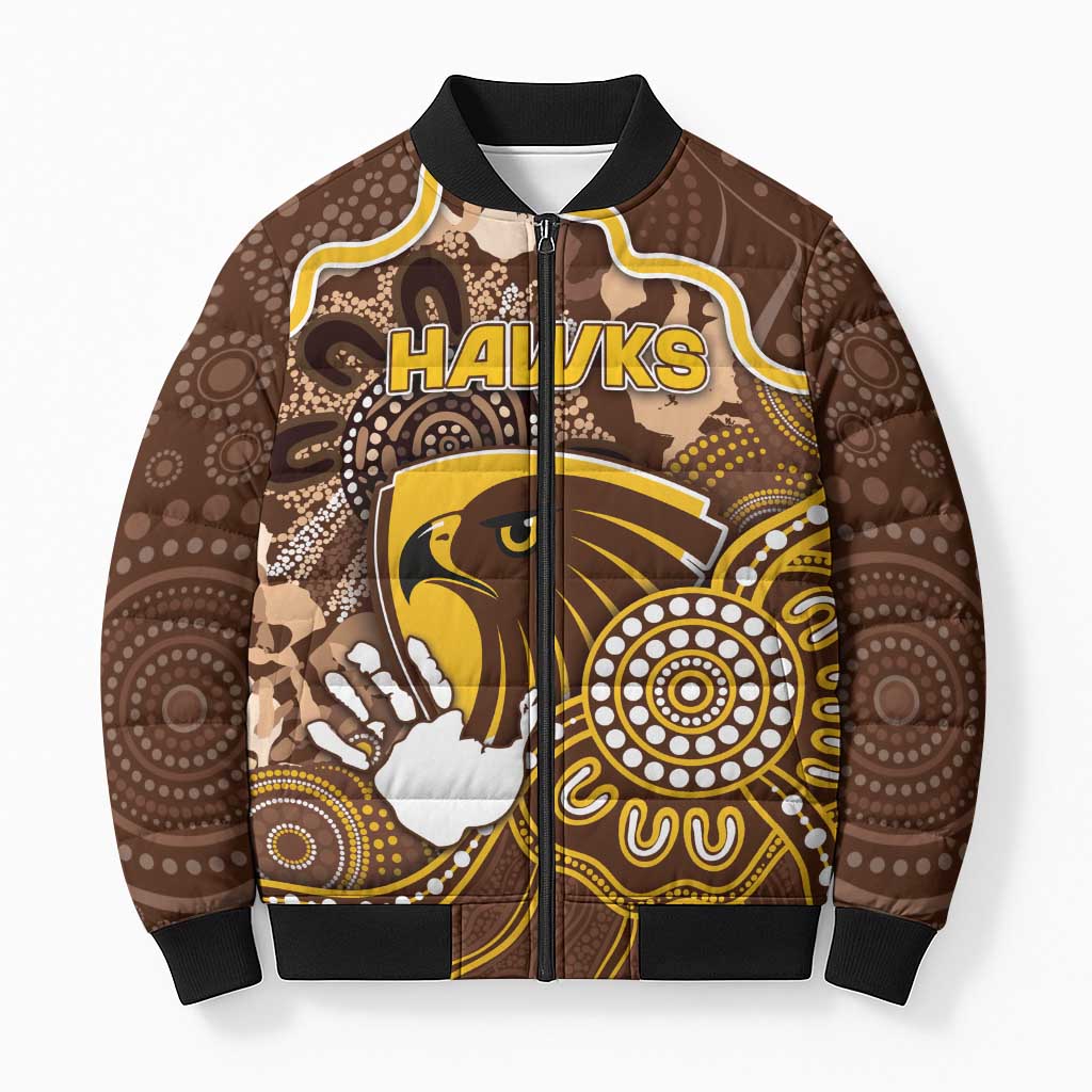 Custom Hawks Football Bomber Puffer Jacket Aboriginal Dot Art Pattern