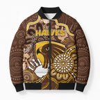 Custom Hawks Football Bomber Puffer Jacket Aboriginal Dot Art Pattern