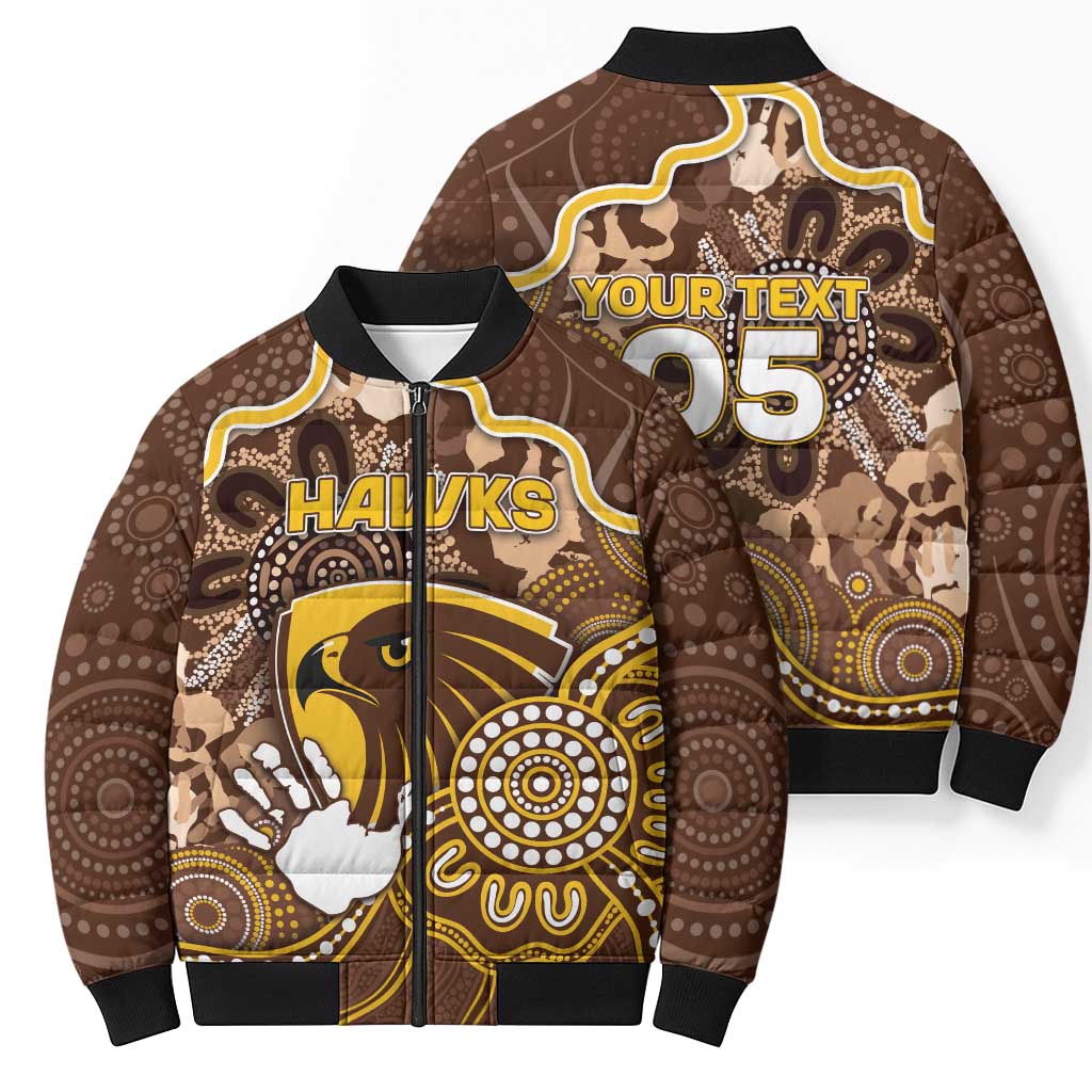 Custom Hawks Football Bomber Puffer Jacket Aboriginal Dot Art Pattern