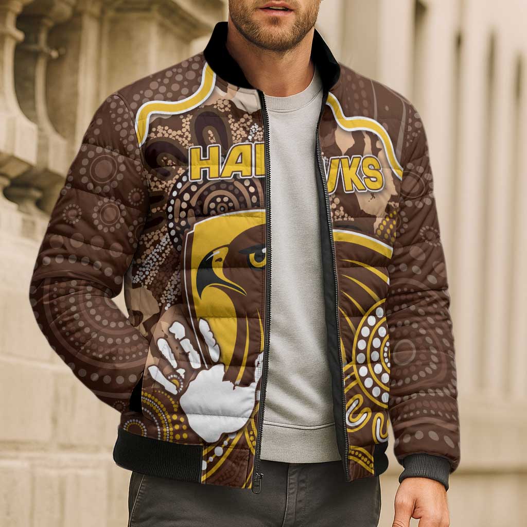 Custom Hawks Football Bomber Puffer Jacket Aboriginal Dot Art Pattern