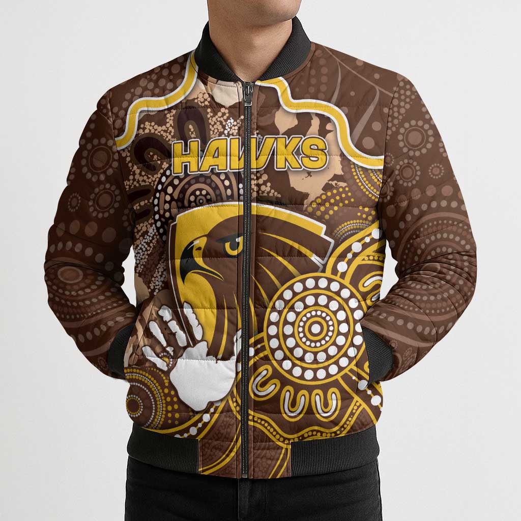 Custom Hawks Football Bomber Puffer Jacket Aboriginal Dot Art Pattern