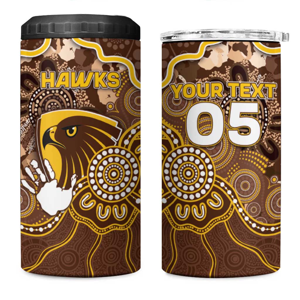 Custom Hawks Football 4 in 1 Can Cooler Tumbler Aboriginal Dot Art Pattern