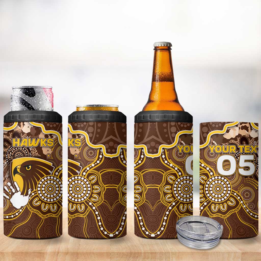 Custom Hawks Football 4 in 1 Can Cooler Tumbler Aboriginal Dot Art Pattern