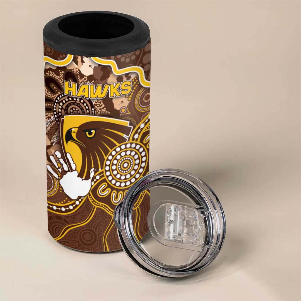 Custom Hawks Football 4 in 1 Can Cooler Tumbler Aboriginal Dot Art Pattern