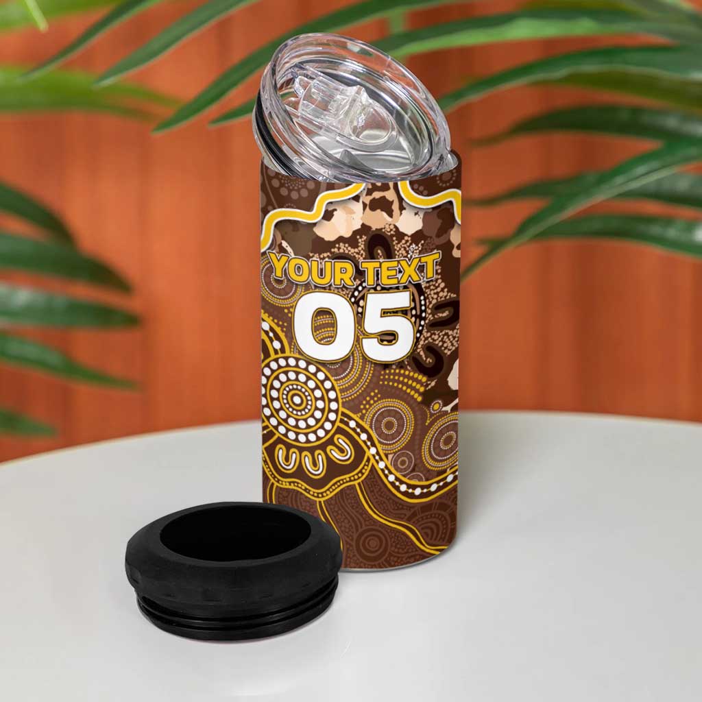 Custom Hawks Football 4 in 1 Can Cooler Tumbler Aboriginal Dot Art Pattern