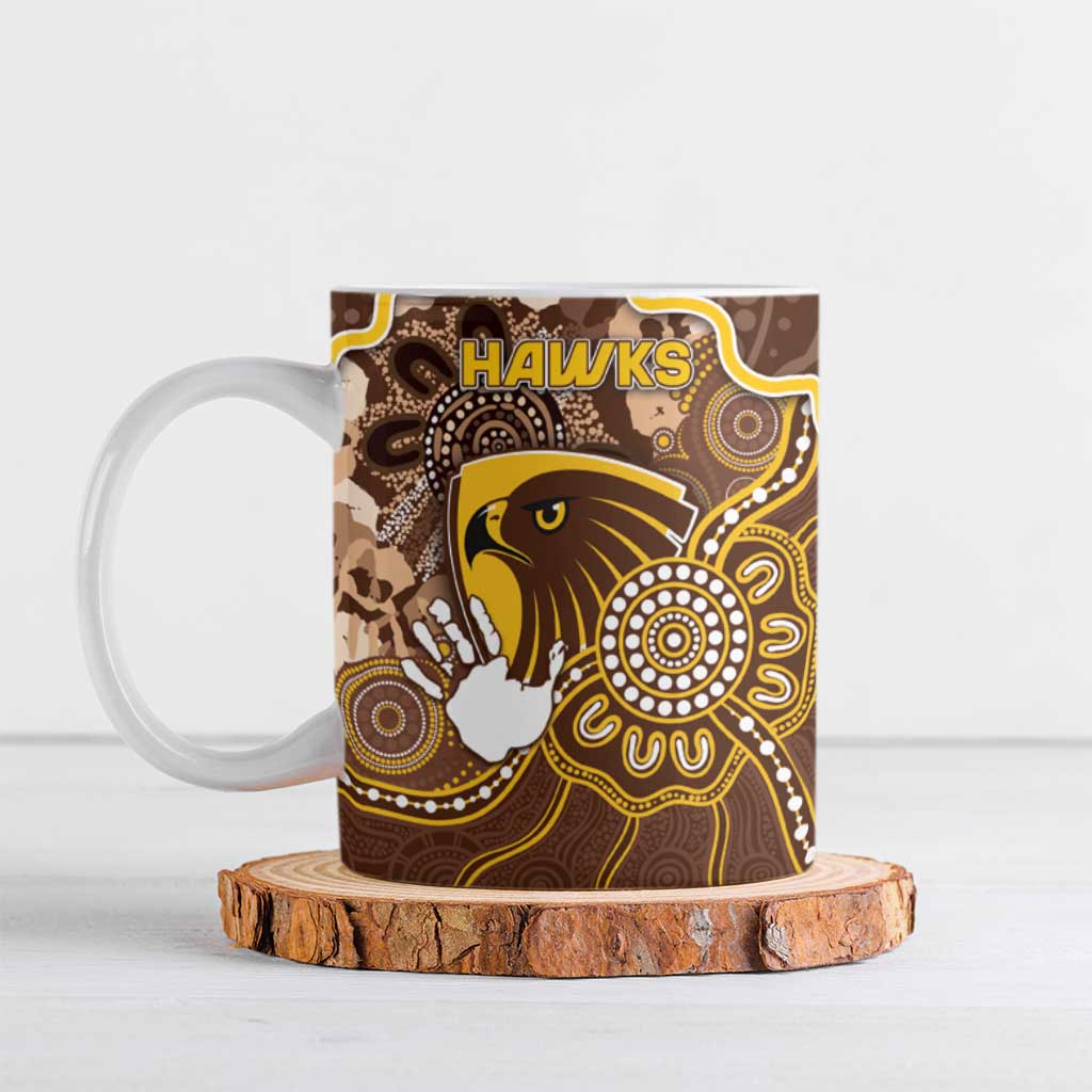 Custom Hawks Football Ceramic Mug Aboriginal Dot Art Pattern