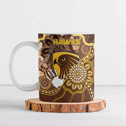 Custom Hawks Football Ceramic Mug Aboriginal Dot Art Pattern