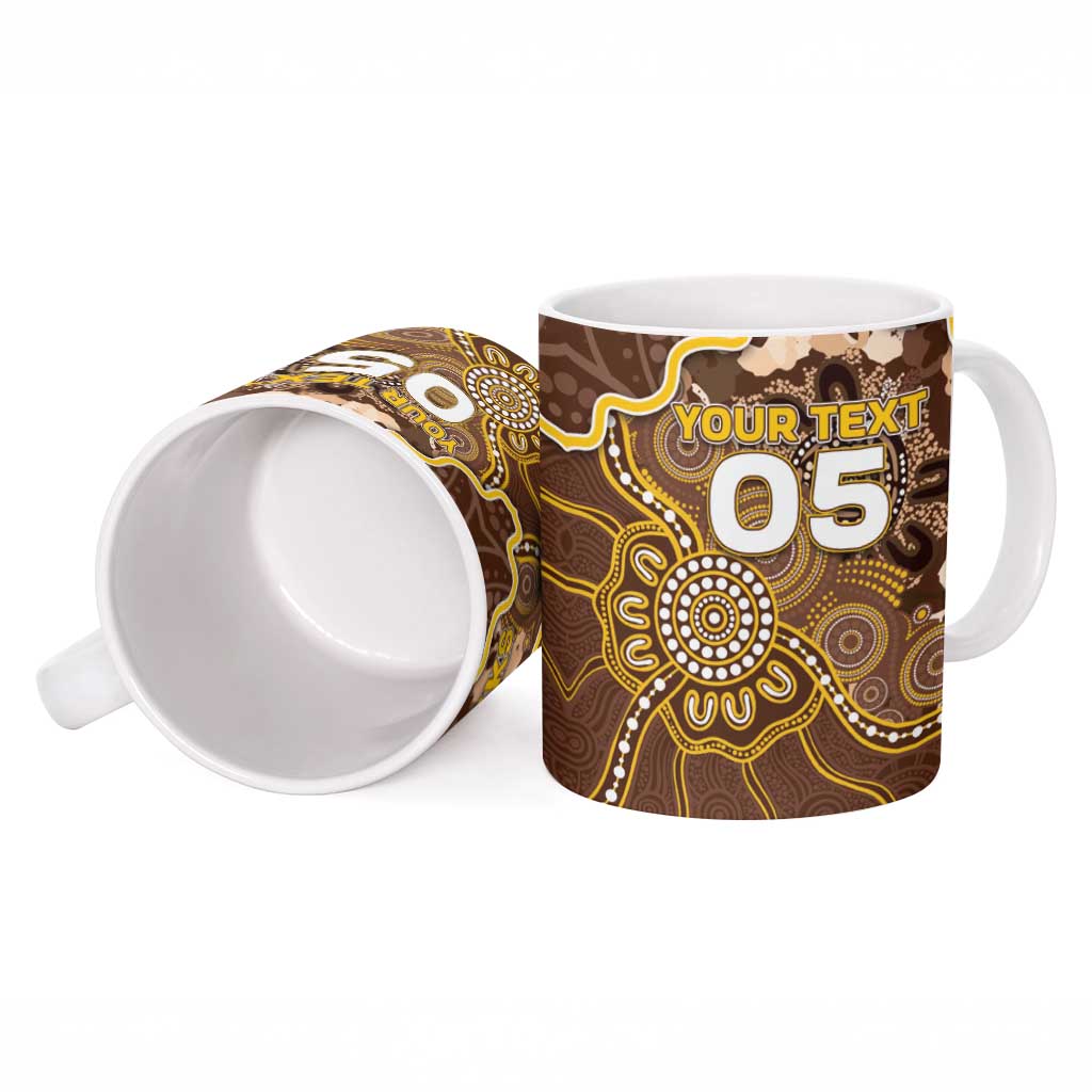 Custom Hawks Football Ceramic Mug Aboriginal Dot Art Pattern