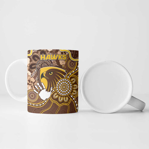 Custom Hawks Football Ceramic Mug Aboriginal Dot Art Pattern