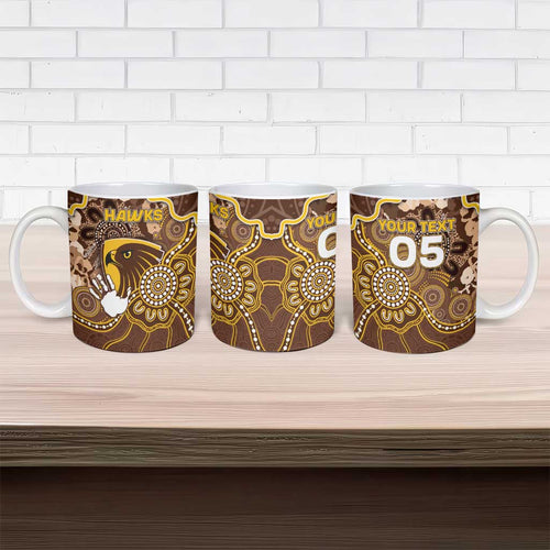 Custom Hawks Football Ceramic Mug Aboriginal Dot Art Pattern