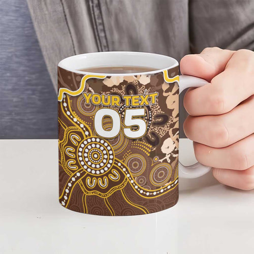 Custom Hawks Football Ceramic Mug Aboriginal Dot Art Pattern
