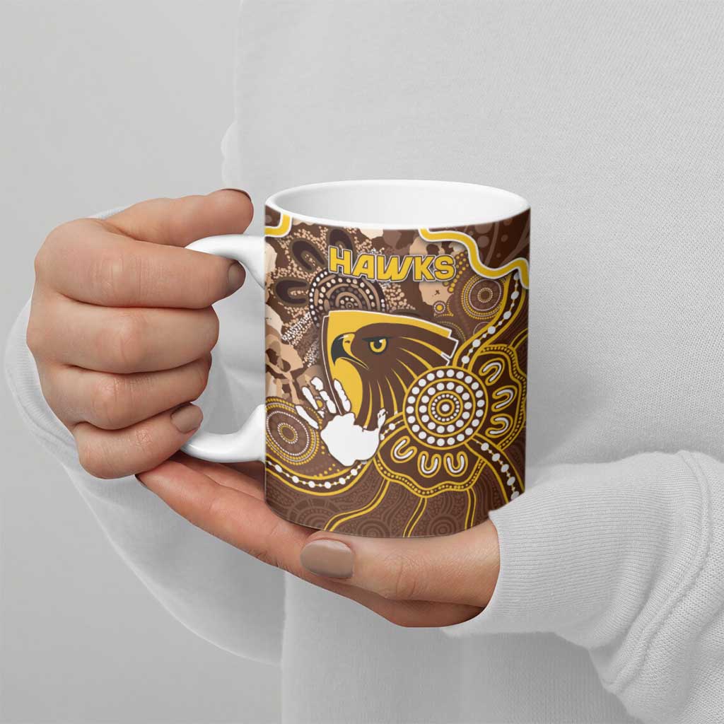Custom Hawks Football Ceramic Mug Aboriginal Dot Art Pattern