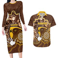 Custom Hawks Football Couples Matching Long Sleeve Bodycon Dress and Hawaiian Shirt Aboriginal Dot Art Pattern
