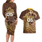 Custom Hawks Football Couples Matching Long Sleeve Bodycon Dress and Hawaiian Shirt Aboriginal Dot Art Pattern