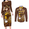 Custom Hawks Football Couples Matching Long Sleeve Bodycon Dress and Long Sleeve Button Shirt Aboriginal Dot Art Pattern