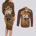 Custom Hawks Football Couples Matching Long Sleeve Bodycon Dress and Long Sleeve Button Shirt Aboriginal Dot Art Pattern