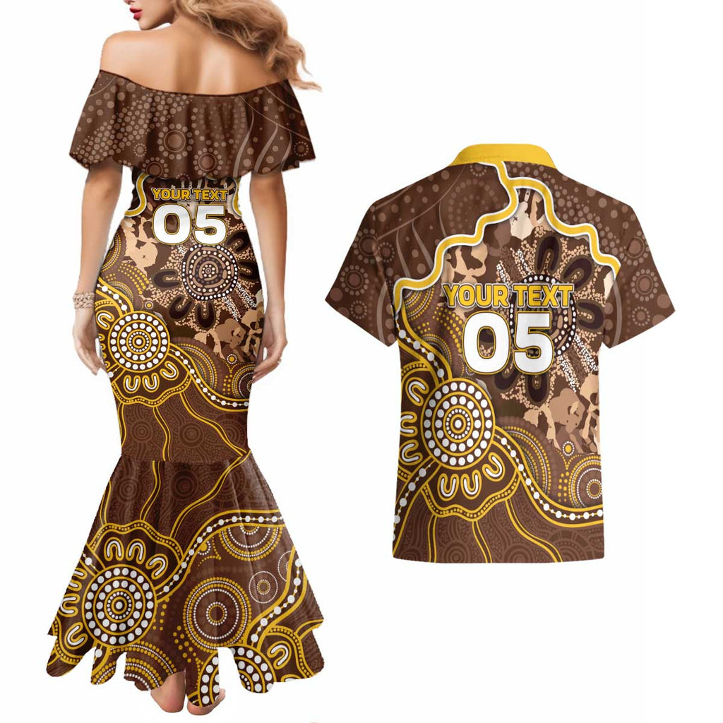Custom Hawks Football Couples Matching Mermaid Dress and Hawaiian Shirt Aboriginal Dot Art Pattern