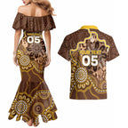 Custom Hawks Football Couples Matching Mermaid Dress and Hawaiian Shirt Aboriginal Dot Art Pattern
