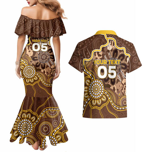 Custom Hawks Football Couples Matching Mermaid Dress and Hawaiian Shirt Aboriginal Dot Art Pattern