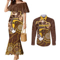 Custom Hawks Football Couples Matching Mermaid Dress and Long Sleeve Button Shirt Aboriginal Dot Art Pattern