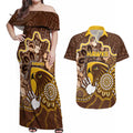 Custom Hawks Football Couples Matching Off Shoulder Maxi Dress and Hawaiian Shirt Aboriginal Dot Art Pattern