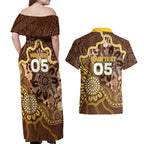 Custom Hawks Football Couples Matching Off Shoulder Maxi Dress and Hawaiian Shirt Aboriginal Dot Art Pattern