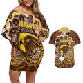 Custom Hawks Football Couples Matching Off Shoulder Short Dress and Hawaiian Shirt Aboriginal Dot Art Pattern