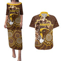 Custom Hawks Football Couples Matching Puletasi and Hawaiian Shirt Aboriginal Dot Art Pattern