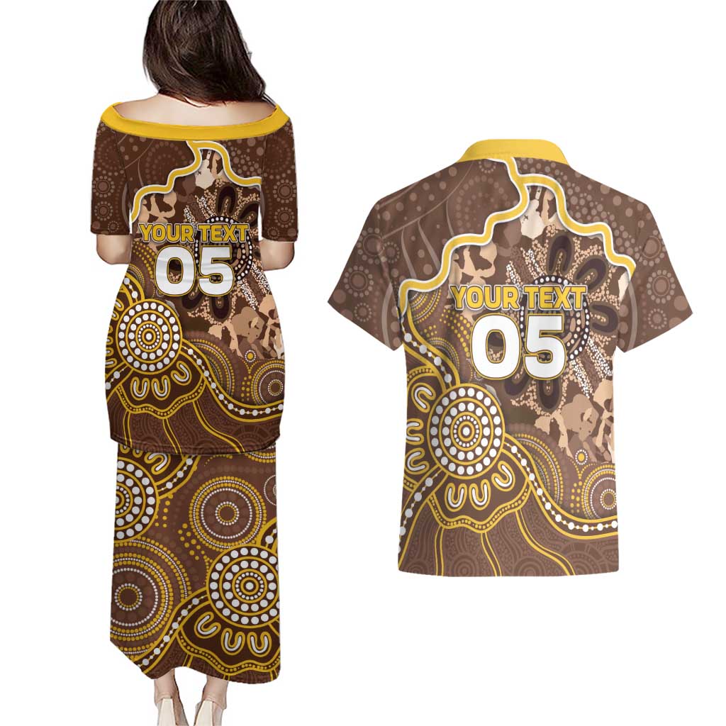 Custom Hawks Football Couples Matching Puletasi and Hawaiian Shirt Aboriginal Dot Art Pattern