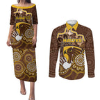 Custom Hawks Football Couples Matching Puletasi and Long Sleeve Button Shirt Aboriginal Dot Art Pattern